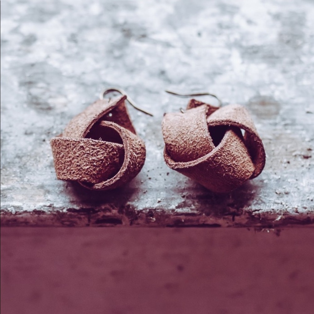 Brown Leather Knot Earrings